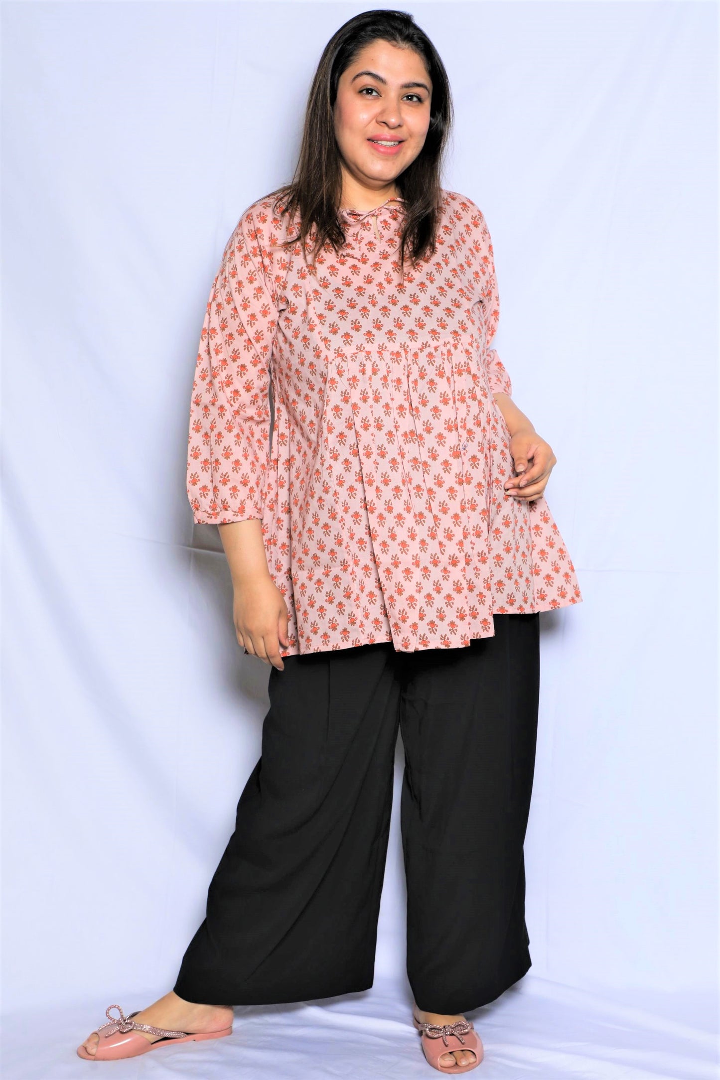 Cantaloupe Peach Gathered Top