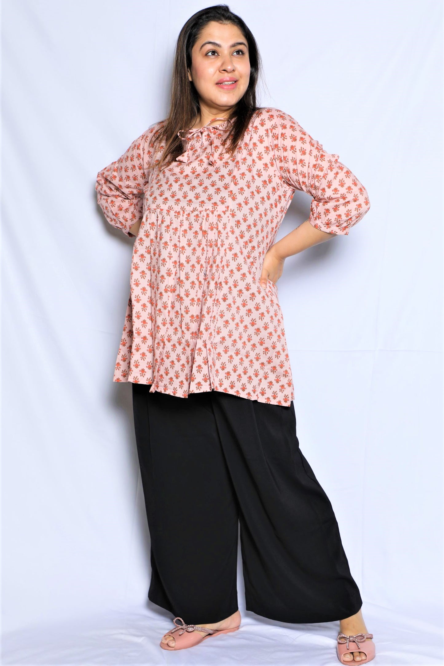 Cantaloupe Peach Gathered Top