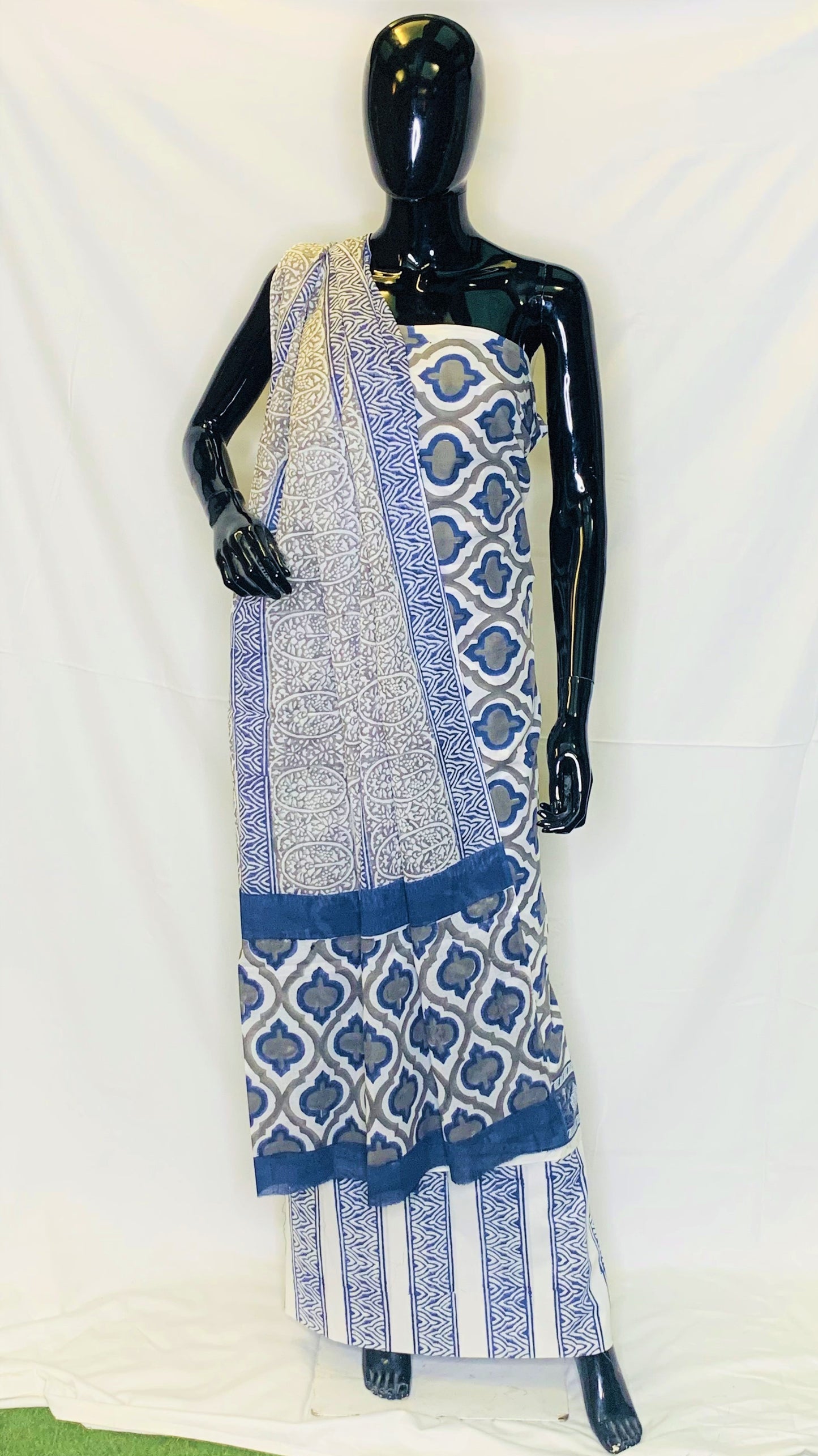 Grey Blue Dupatta Set