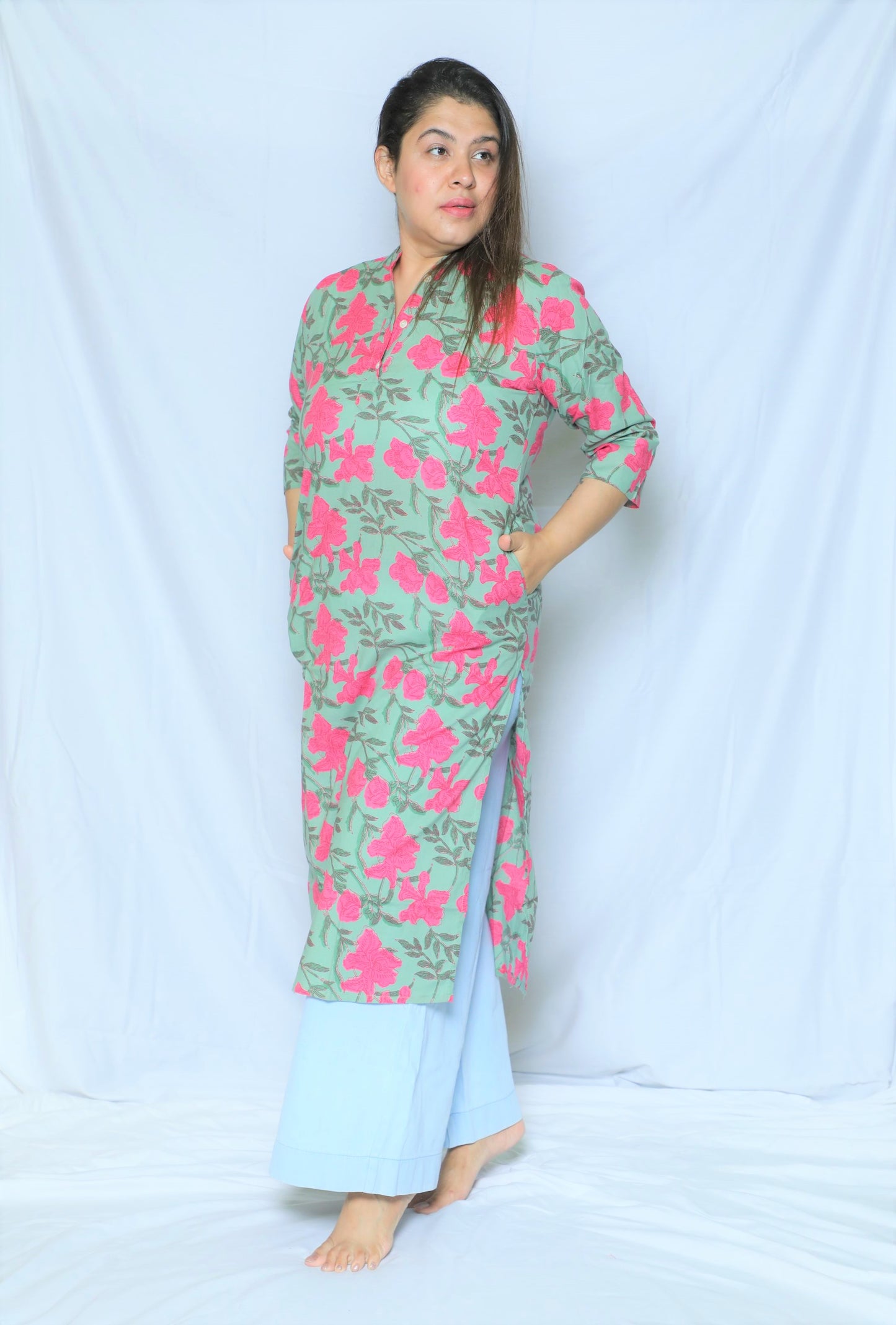 Green Floral Kurta