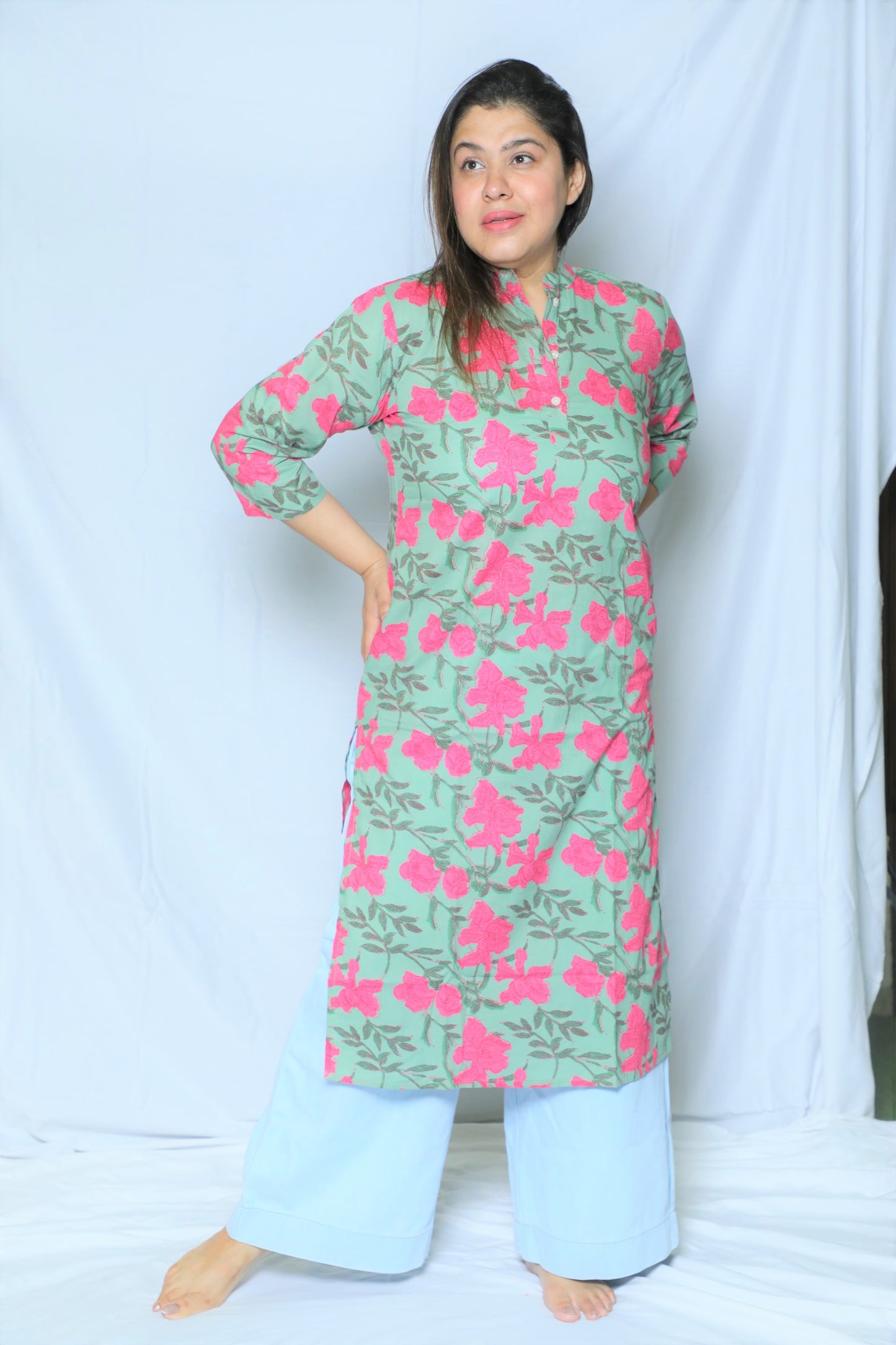 Green Floral Kurta