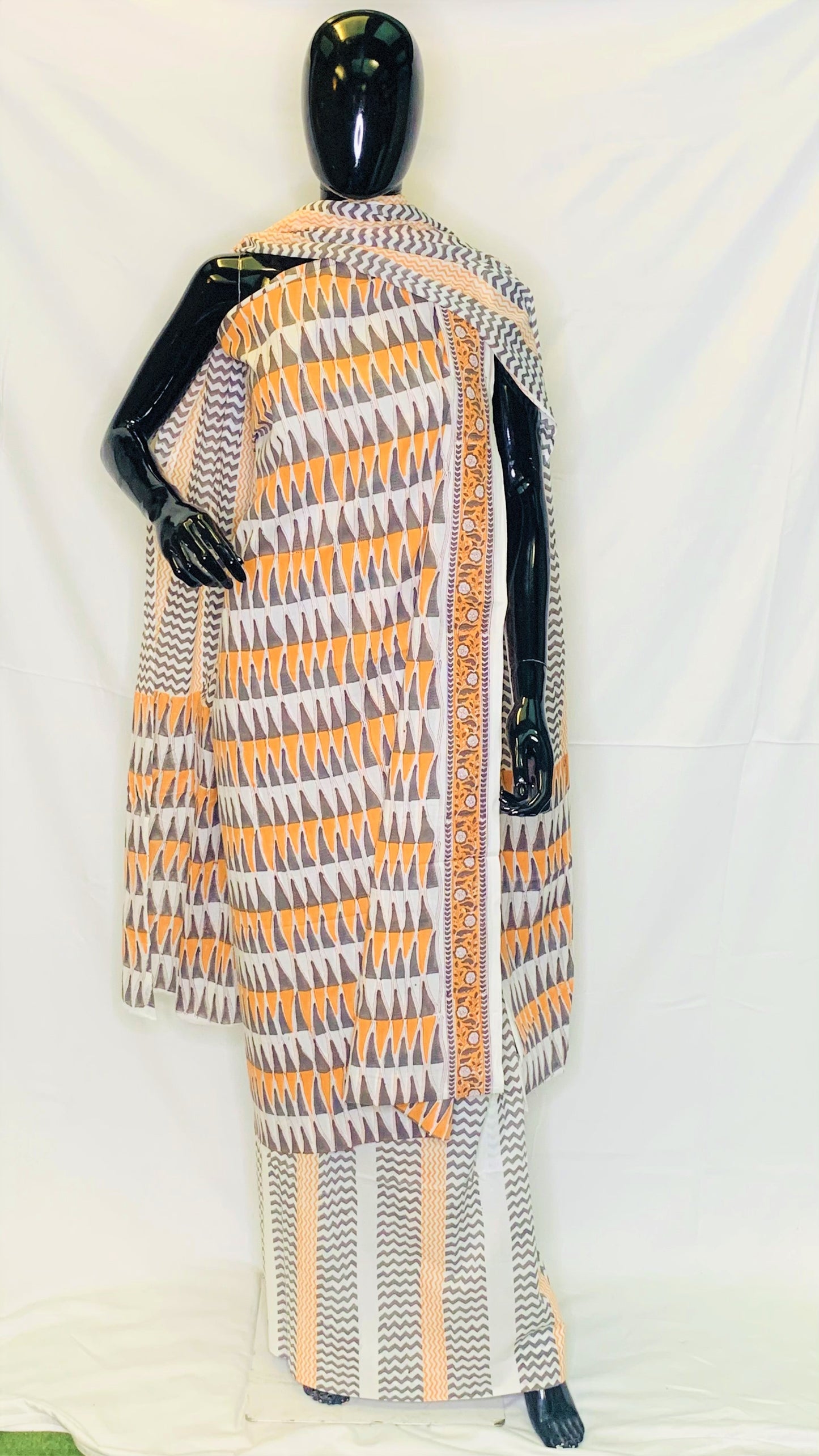 Grey Orange Dupatta Set