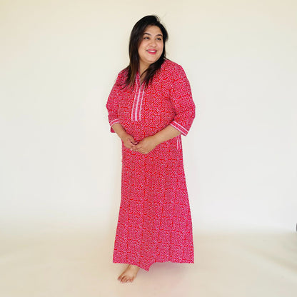 Pinkish Red Cotton Nighty